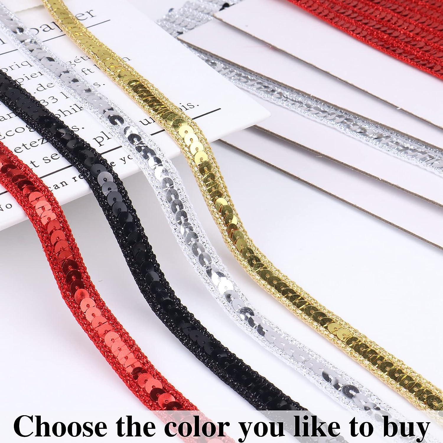 ZNZAKKA Black Sequin Ribbon Trim Metallic Sequin Braid Trim Flat Glitter  Ribbon for Sewing, 10 Yards