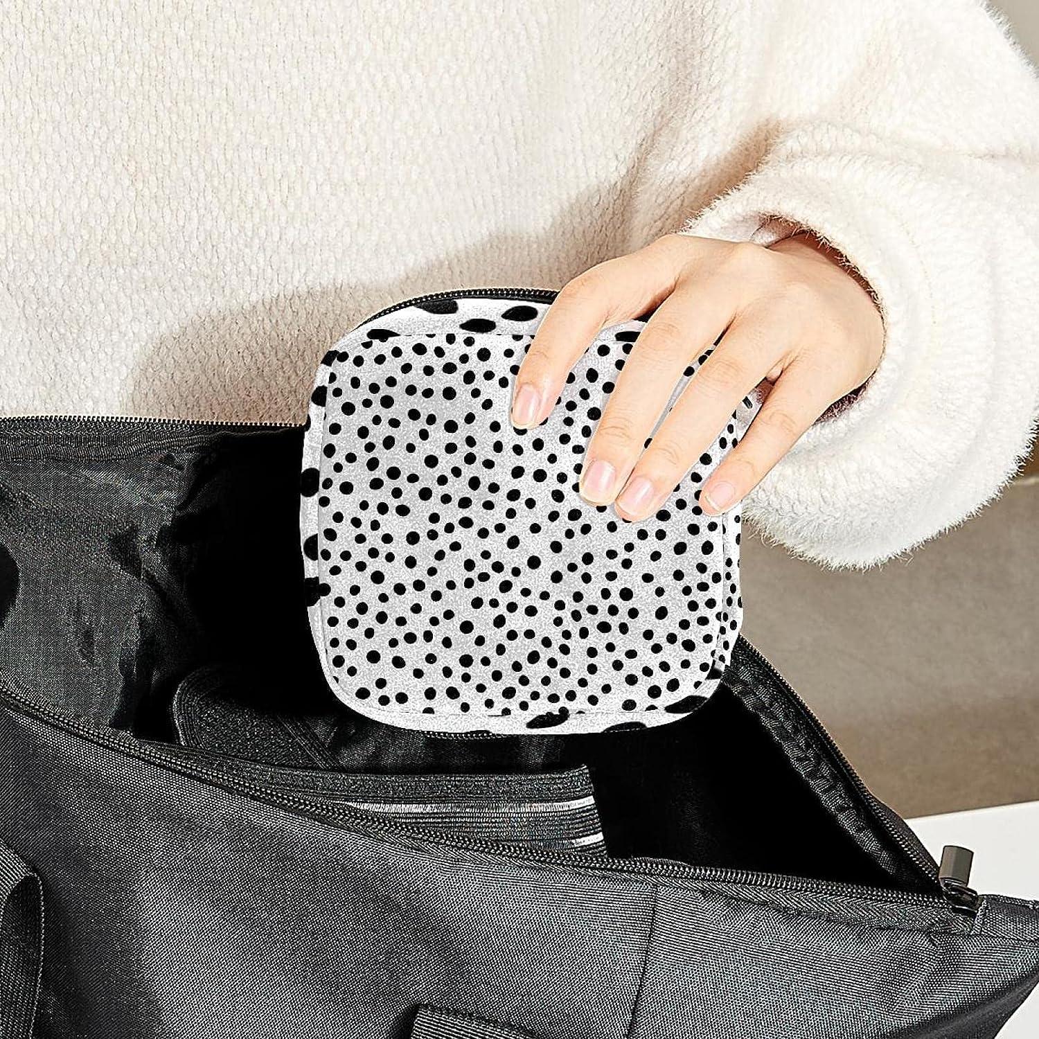 Black White Doodle Pattern with Dots Period Pouch Portable Tampon Storage  Bag for Sanitary Napkins Tampon Holder for Purse Feminine Product Organizer  First Period Gifts for Teen Girls School Multicoloured 05