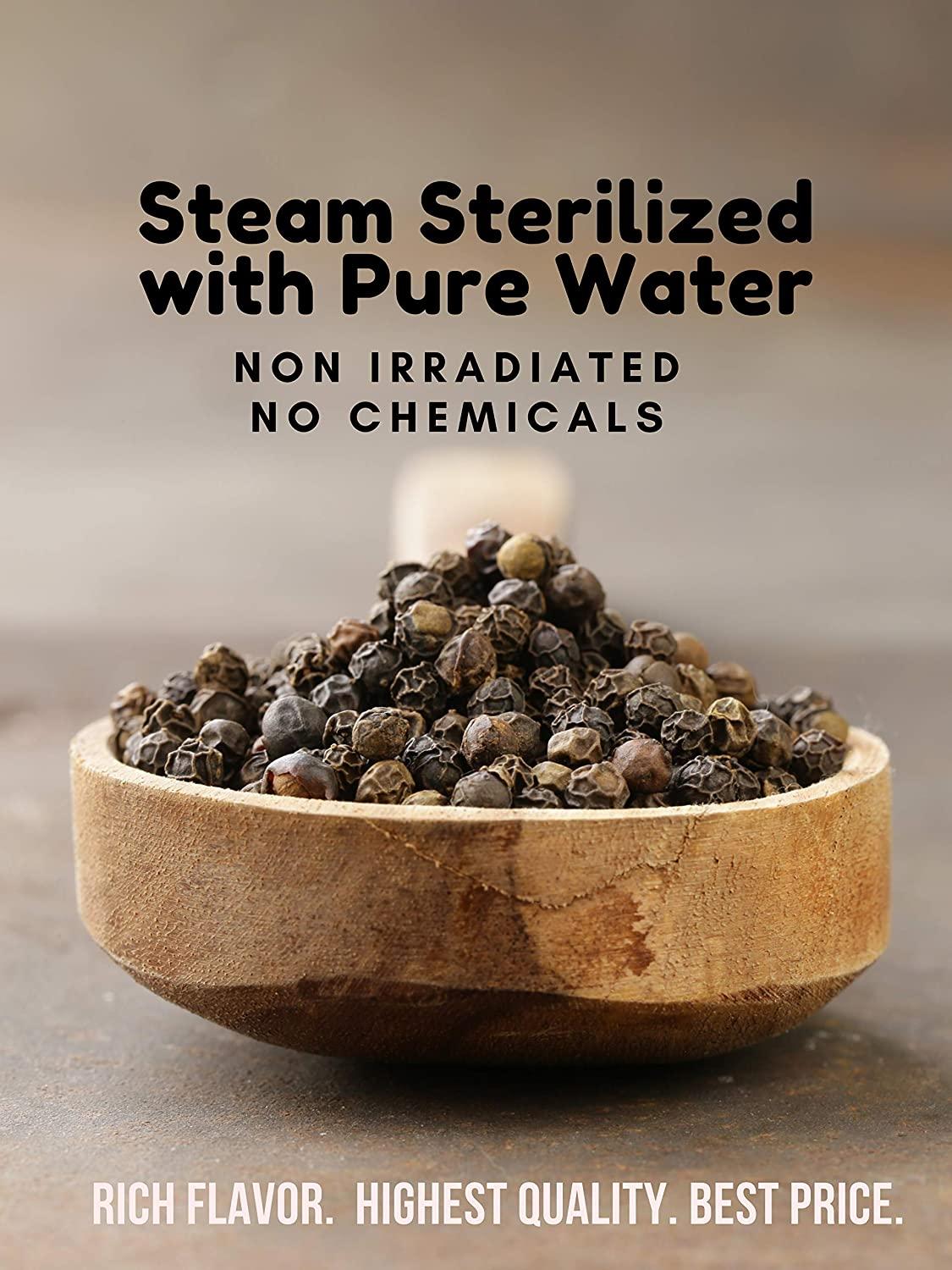 Spicy World Black Peppercorns Whole 1 Pound (16 Oz) Steam Sterilized