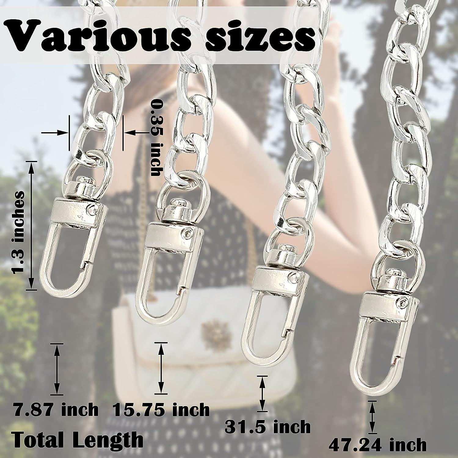 Yuronam 4 Different Sizes Flat Purse Chain Iron Bag Link Chains Shoulder  Straps Chains with Metal Buckles Hook for Replacement, DIY Handbags Crafts,  47.2/31.5/15.7/7.9 Inches(Silver) Multi size Silver