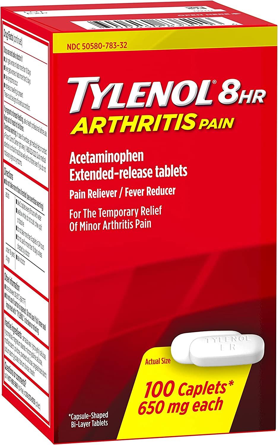 Tylenol 8 Hour Arthritis Joint Pain Acetaminophen Caplets 100 Count Arthritis Tablets100 ct