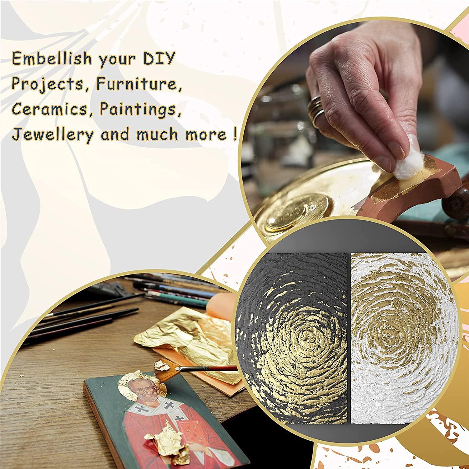 KraftiSky Gold Leaf Sheets - 100 Gold Foil Sheets - 14 x 14 cm Multipurpose Gold Leaf for Nails, Art & DIY Projects, Picture Frames, Home Walls, Inte