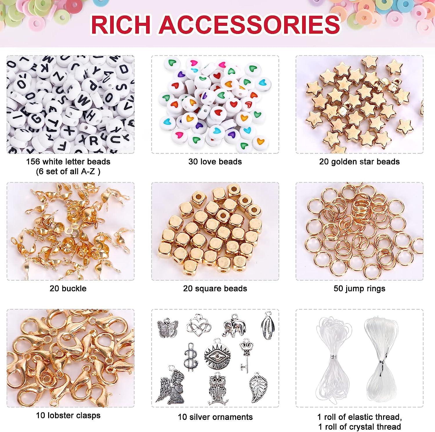 QUEFE 14000pcs, 136 Colors Clay Beads for Bracelet Making Kit Flat Round  Polymer Clay Beads Spacer Heishi Beads for Jewelry Making with Pendant  Charms Kit Letter Beads and Elastic Strings