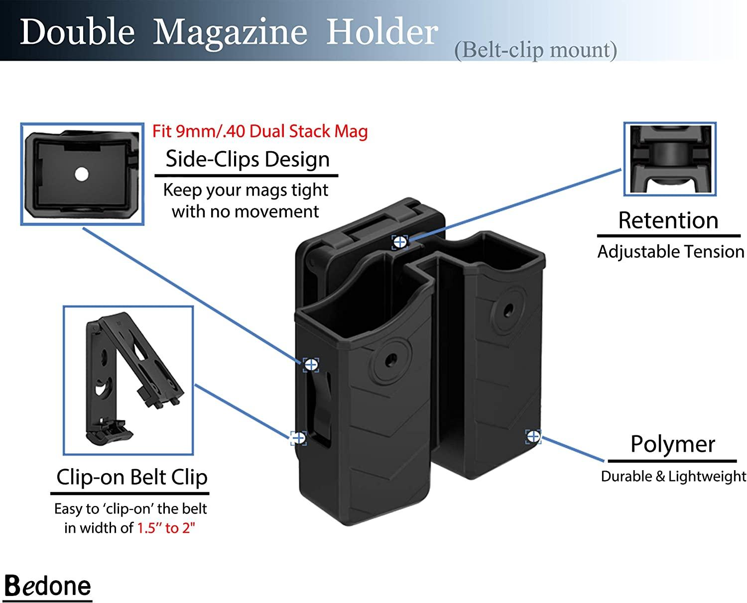 OWB Double Magazine Holster, Universal Magazine Holder for 9mm/40/45 ...