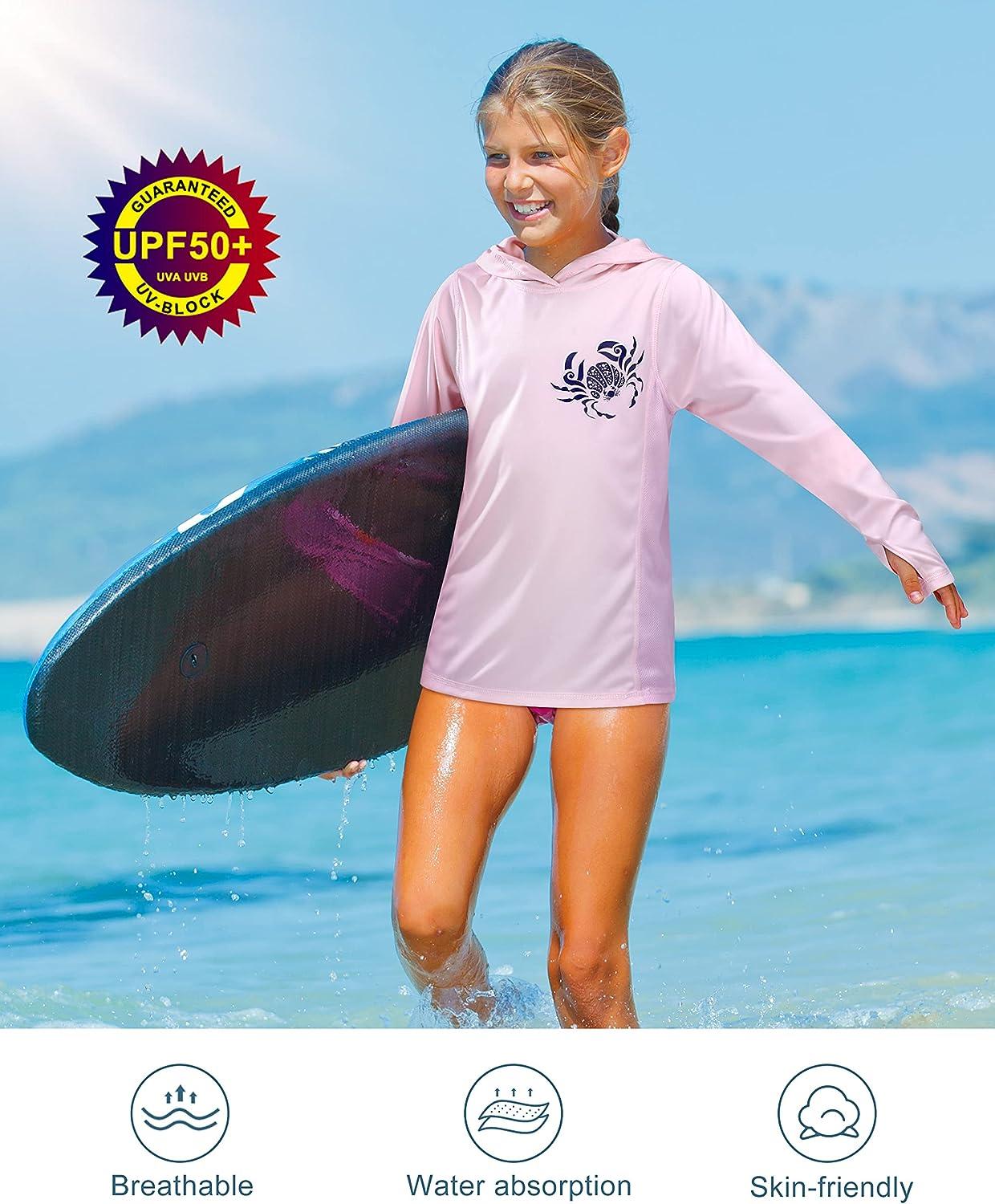 Roadbox UPF50+ Kids Sun Shirts - Long Sleeve Sun Protection Hoodie for  Fishing Water Beach Sports Light Pink Medium