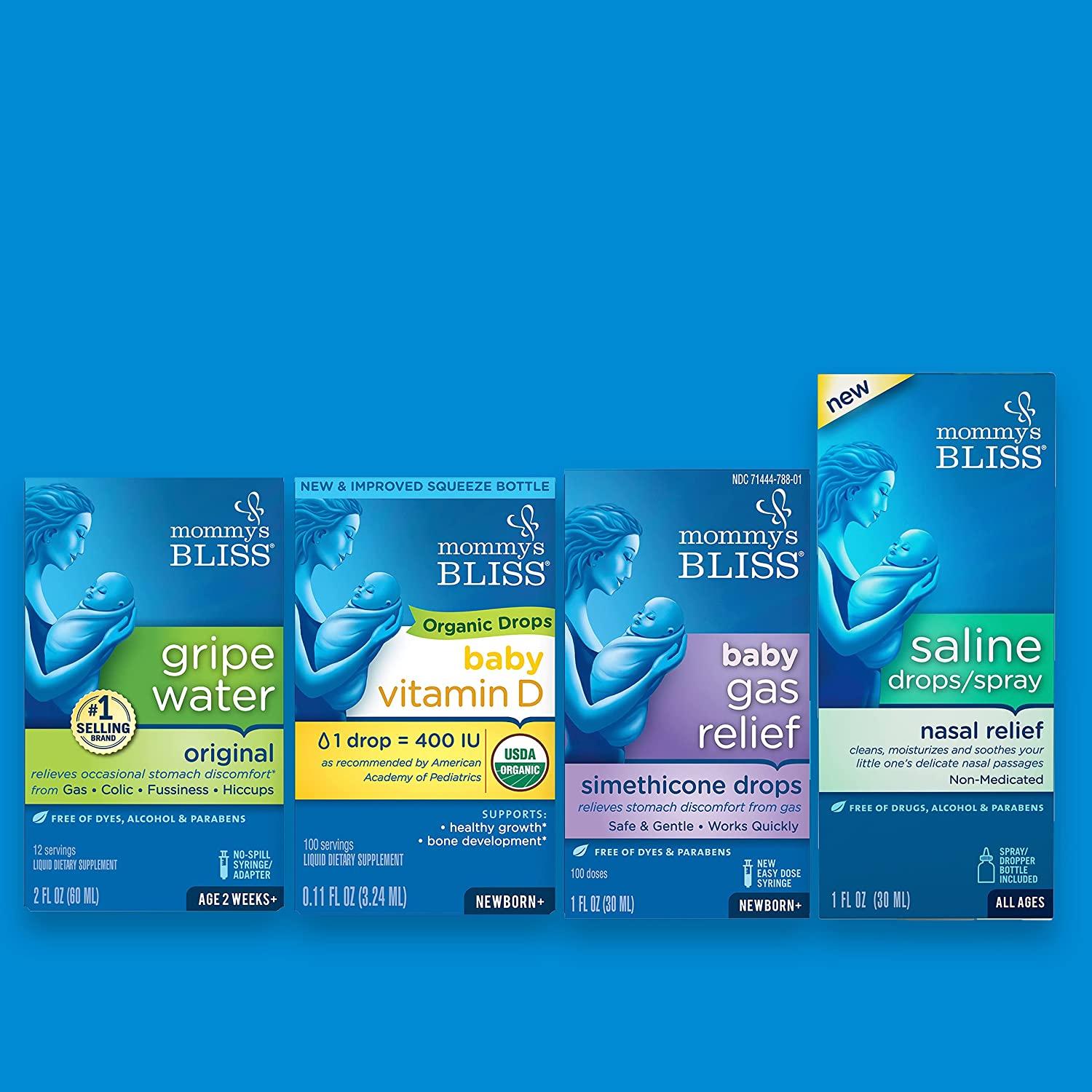 Mommy's Bliss Newborn Essentials Gift Set Gripe Water, Vitamin D Drops, Gas Drops, & Gentle