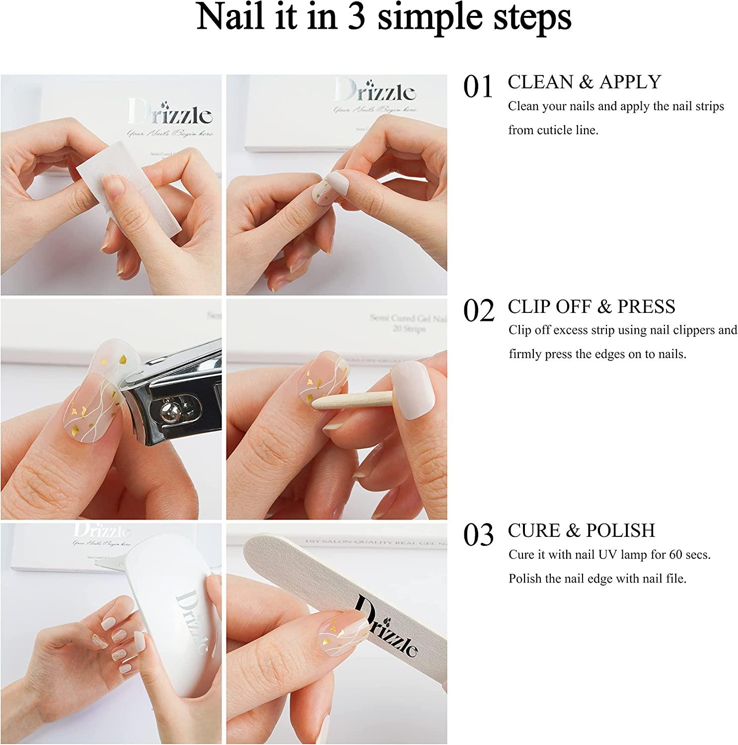 Drizzle Semi Cured Gel Nail Strips Real Nail Polish Art Stickers