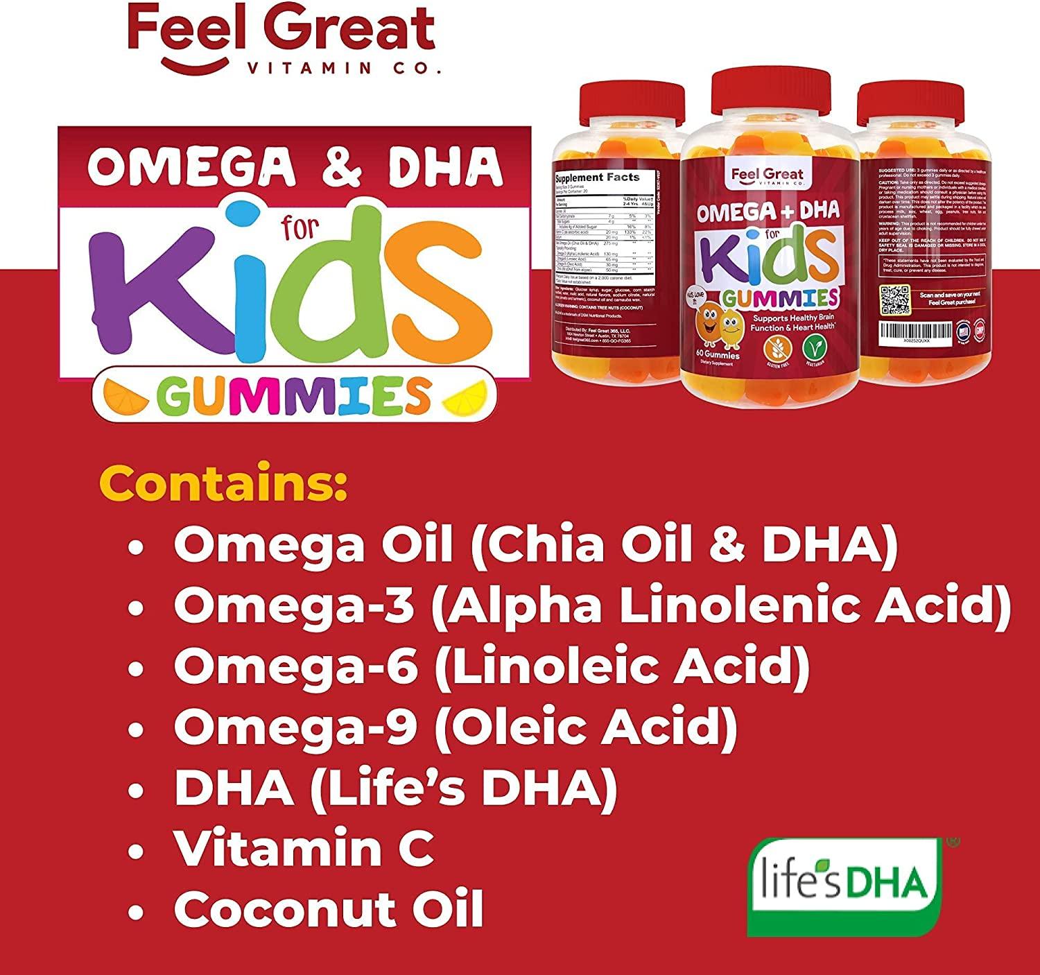 Feel Great Vitamin Co. Kids DHA Gummies with Omega 3 6 9 + DHA