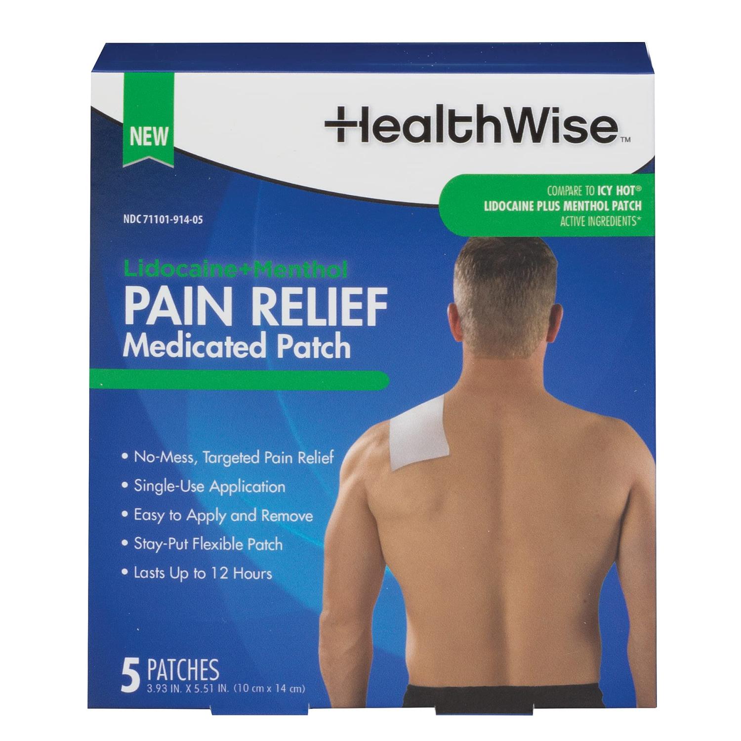 HealthWise 4% Lidocaine + 1% Menthol Pain Relief Patch | Maximum ...