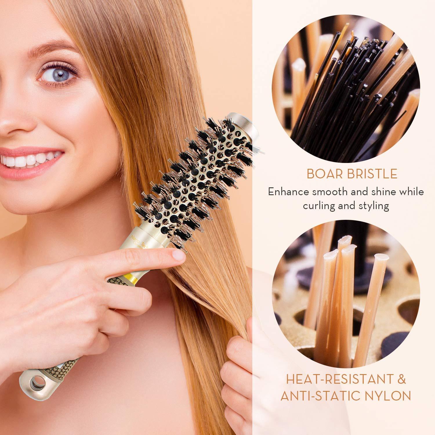 AIMIKE Round Brush Nano Ceramic Ionic Hair Brush with Boar