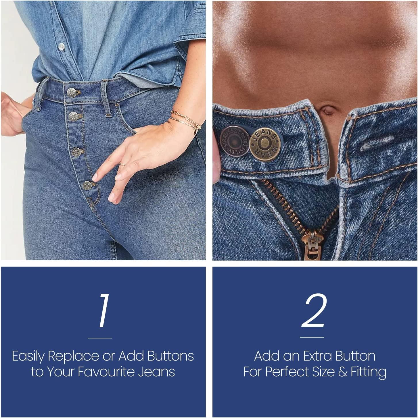 Feedee 8 Sets Jean Buttons Pins - 4 Style Button Pins for Jeans, No Sew  Jean Buttons for Loose Jeans Pants Button Tightener, Adjustable Buttons for  Jeans Too Big Snap Tack Jeans Button Replacement