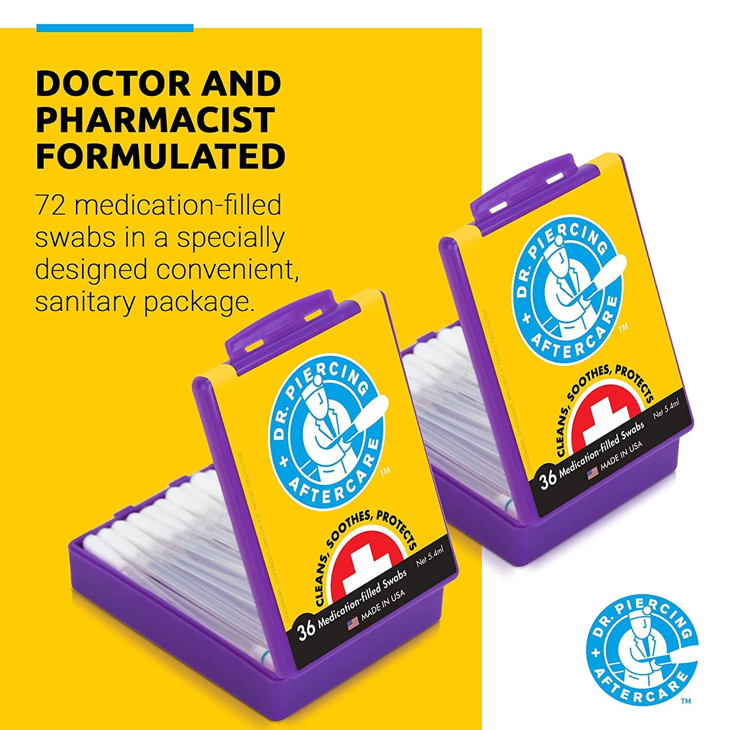 Dr. Piercing Aftercare 72 Medicated Swabs Treat Ear, Nose, Belly, and