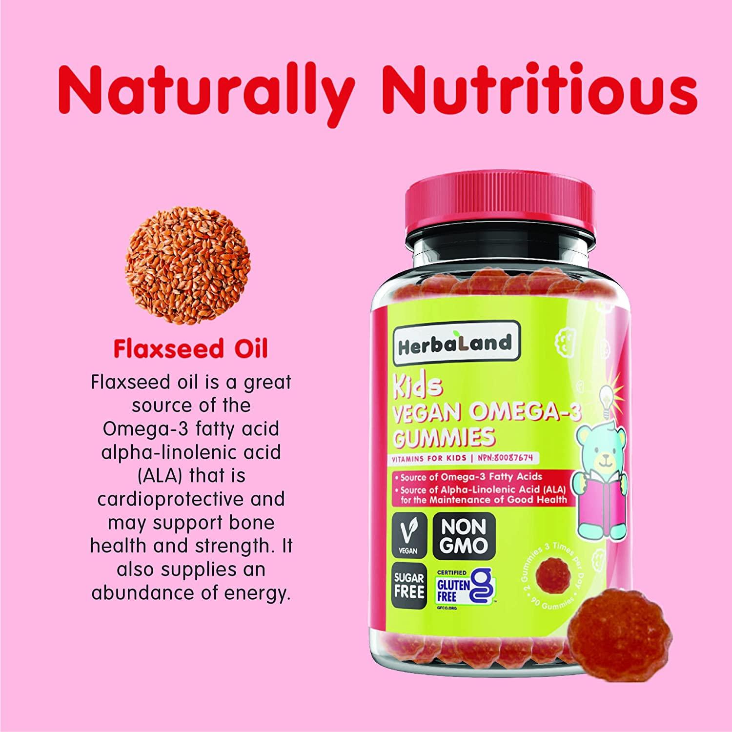 Herbaland Vegan Omega3 Gummies for Kids SugarFree PlantBased Fish Oil Children's Vitamins