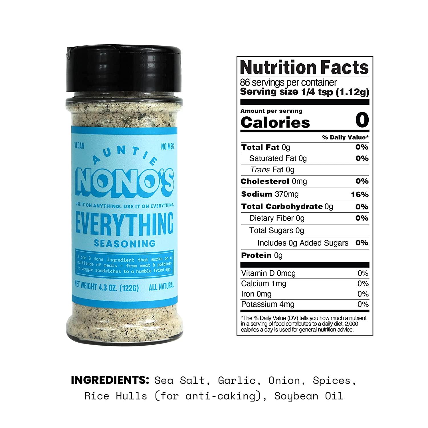 Auntie Nono's Everything Seasoning - Sea Salt, Garlic, & Onion Powder - Add  Flavor to Chicken, Pork Chops, Eggs & Veggies - Paleo, Vegan, & Gluten-Free  Friendly 4.3 Ounce (Pack of 1)