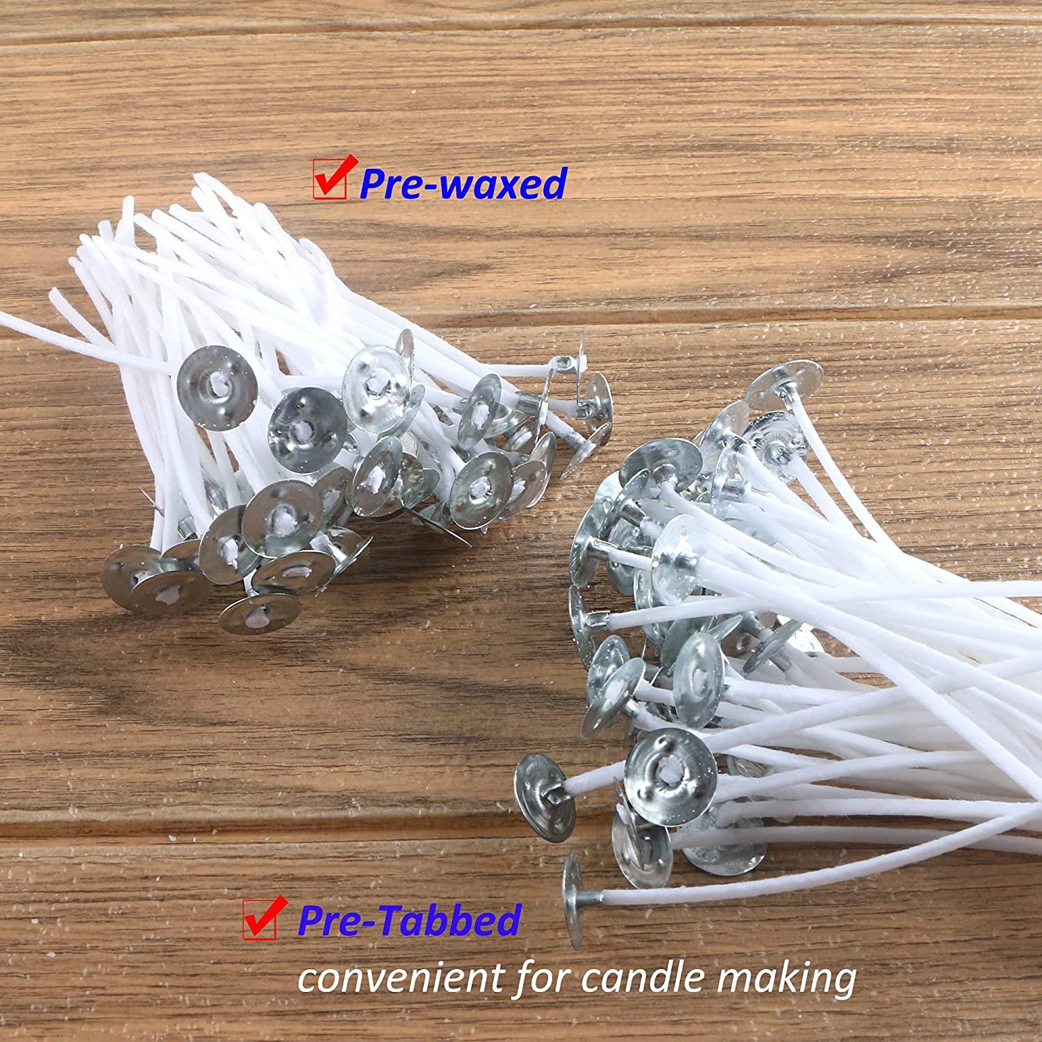 100 Pcs Candle Wick + Wick Stickers Double Face + Candle Wick Holder +  Metal Base + Wick Clip, Pre Waxed Candle Wicks, Cotton Candle Wicks, Long