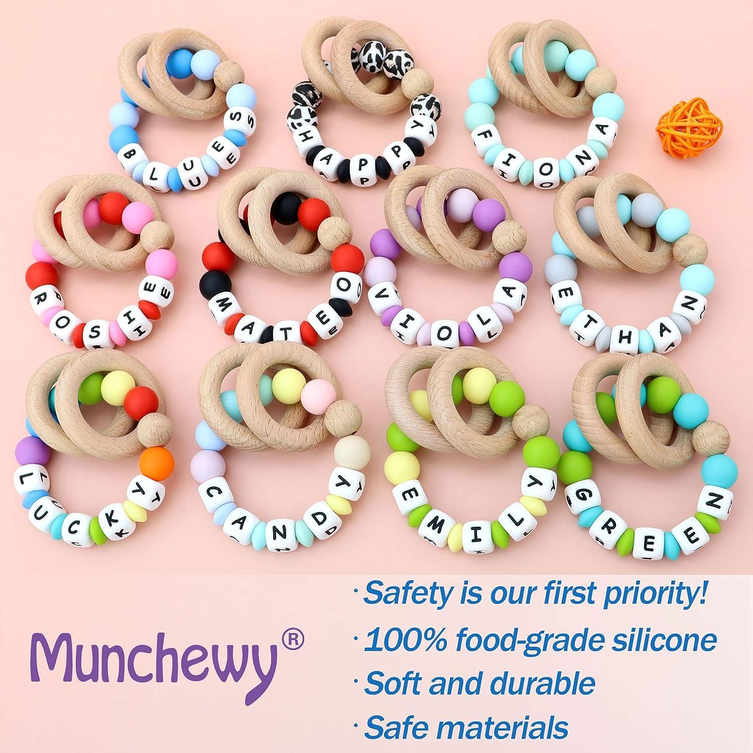 Natural Wooden Ring Silicone Beads Baby Teething Sensory Bracelets Teether  Toys