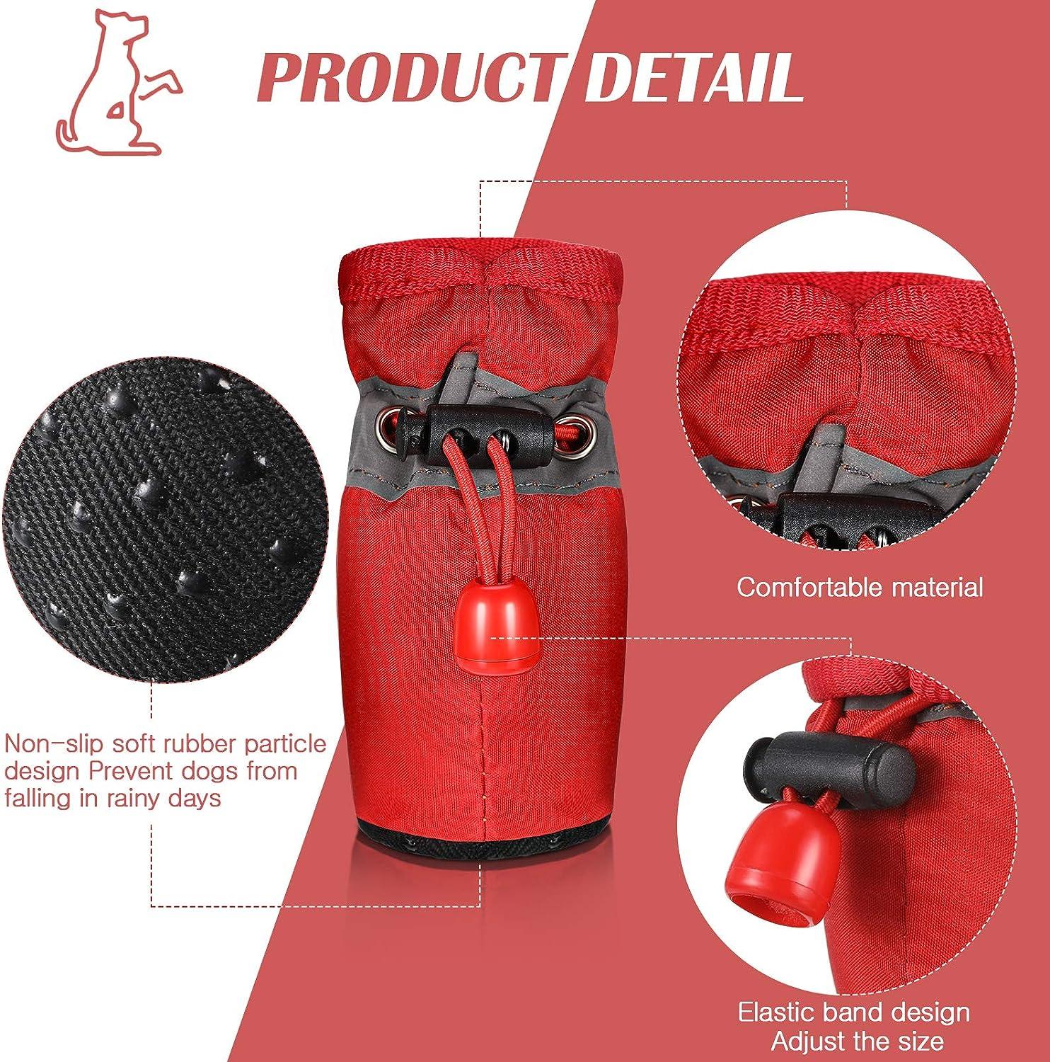 4 Sets Waterproof Dog Shoes Adjustable Drawstring Rain Snow Dog