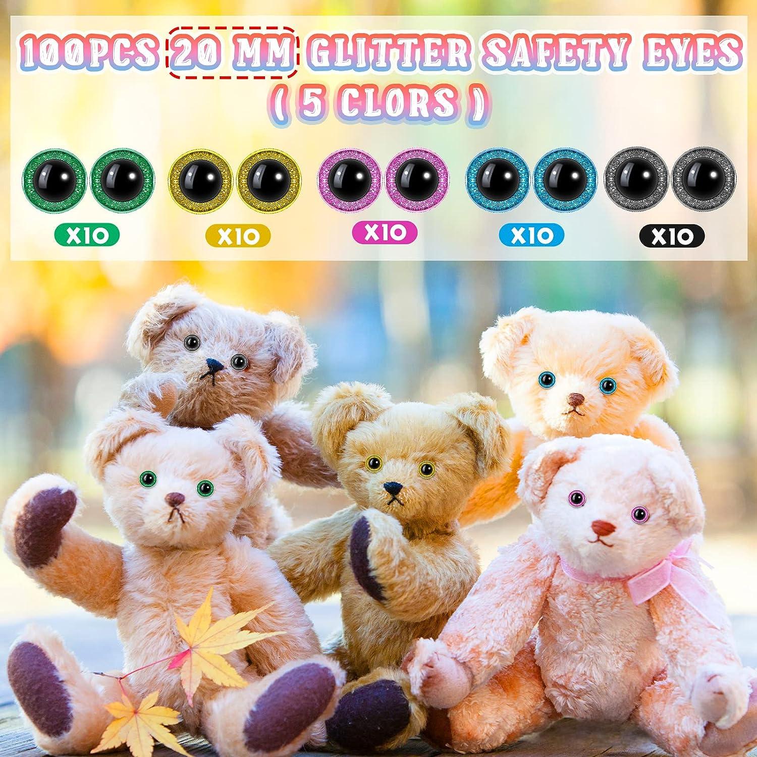 150 Pcs Glitter Large Safety Eyes for Amigurumi 12/16/20 mm Stuffed Animal  Eyes Plastic Craft Crochet Eyes for DIY of Puppet, Bear Crafts, Toy Doll