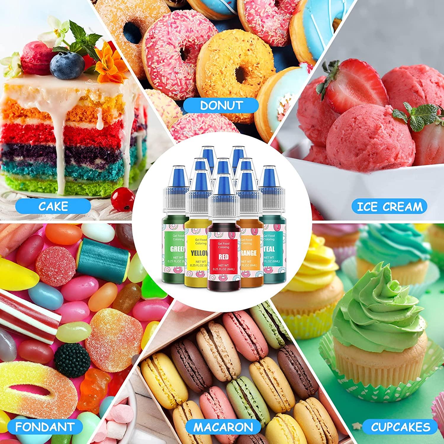 Gel Food Coloring Cake Decorating Set - Jelife 10 Colors Gel Based  Flavorless Edible Food Color Dye Vibrant Concentrated Neon Icing Colors for  Kids Baking Macaron Frosting Fondant Cookie (6ml/Bottles) 6ml Gel