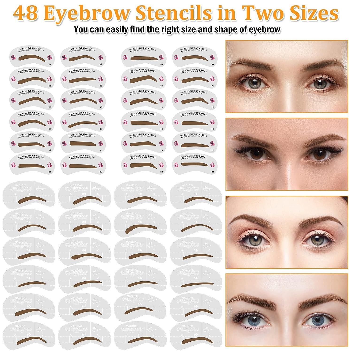 Comkrivy Eyebrow Stamp Stencil Kit 48 PCS Eyebrow Stencils in 2 Sizes With Long Lasting