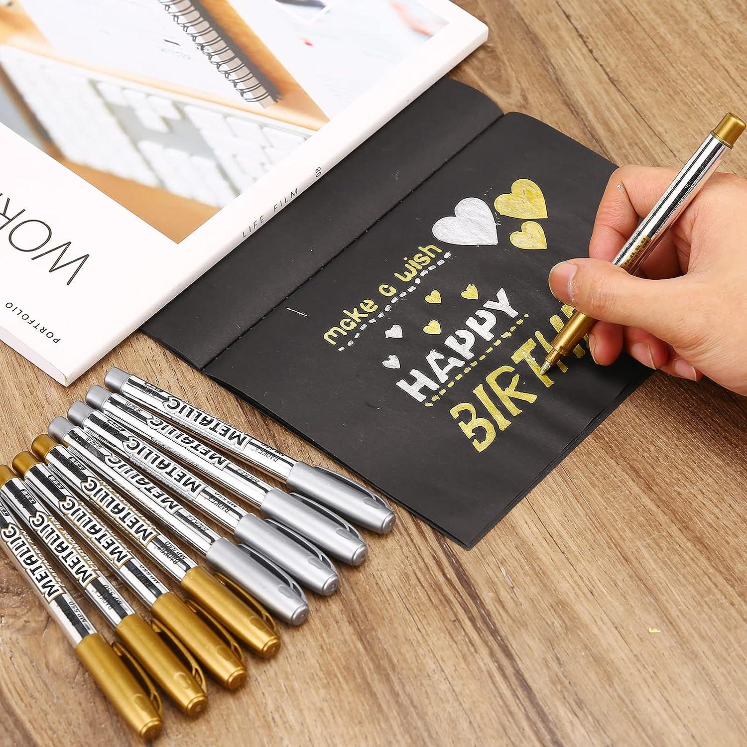 LOONENG Gold and Silver Marker Metallic, Fine Point Gold and Silver Markers  Permanent Metallic for Artist Illustration, Crafts, Gift Card Making
