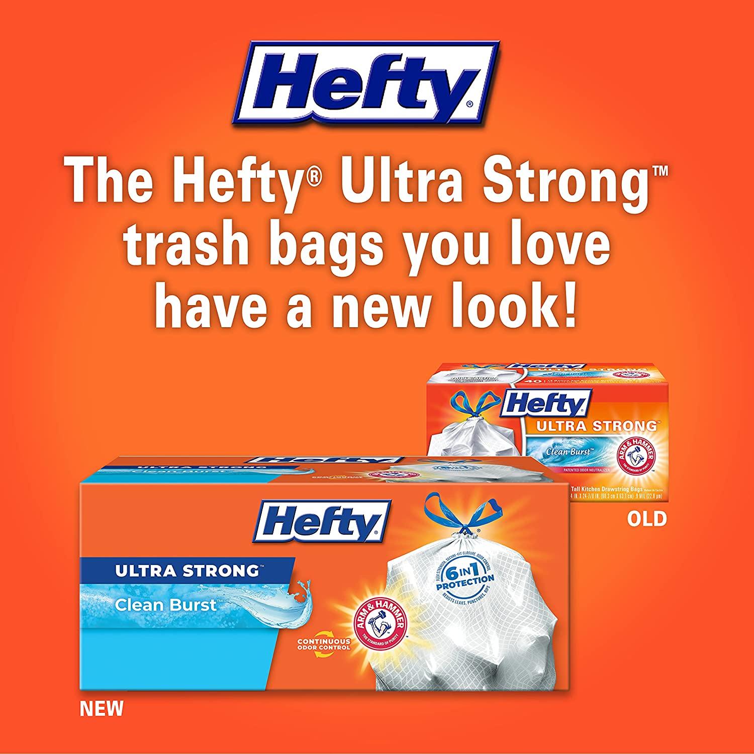 Hefty Ultra Strong Tall Kitchen Trash Bags, Clean Burst Scent, 13 Gallon,  40 Count