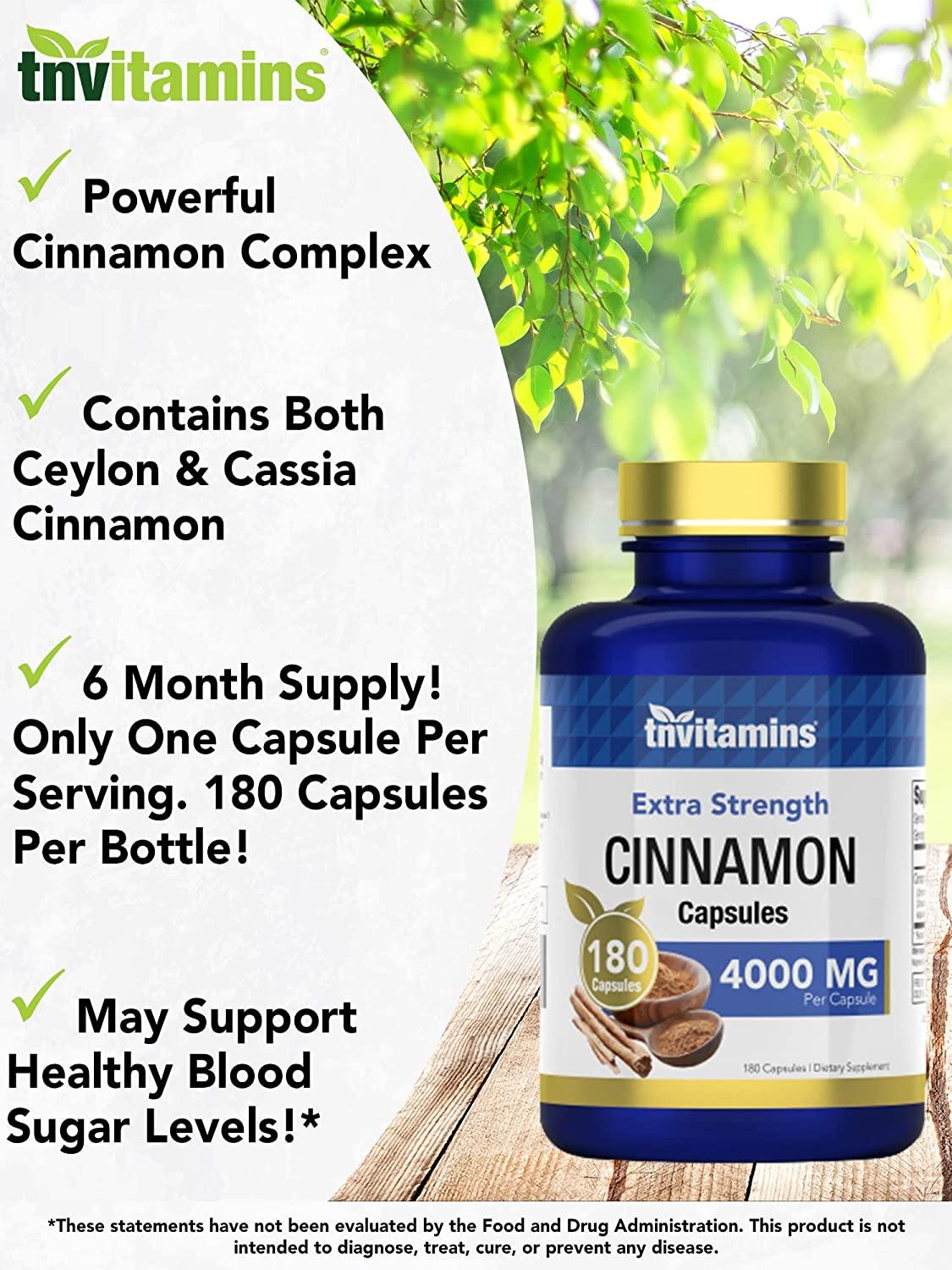 Cinnamon Capsules 4000 MG 180 Capsules Ceylon Cinnamon & Cassia Cinnamon Pills Blood Sugar