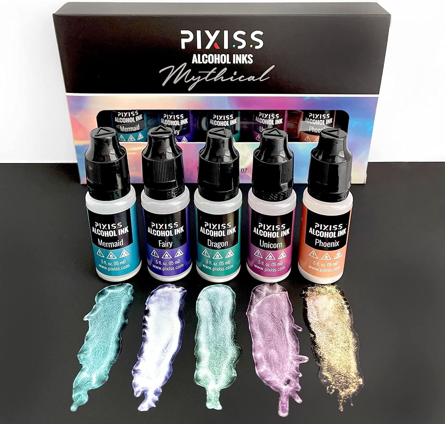 Pixiss Metallic Alcohol Ink Set, Gold Alcohol Ink, Silver, Gunmetal, Copper, Pearl, Alcohol Ink Metallic Mixatives with Extreme Shimmer for Alcohol