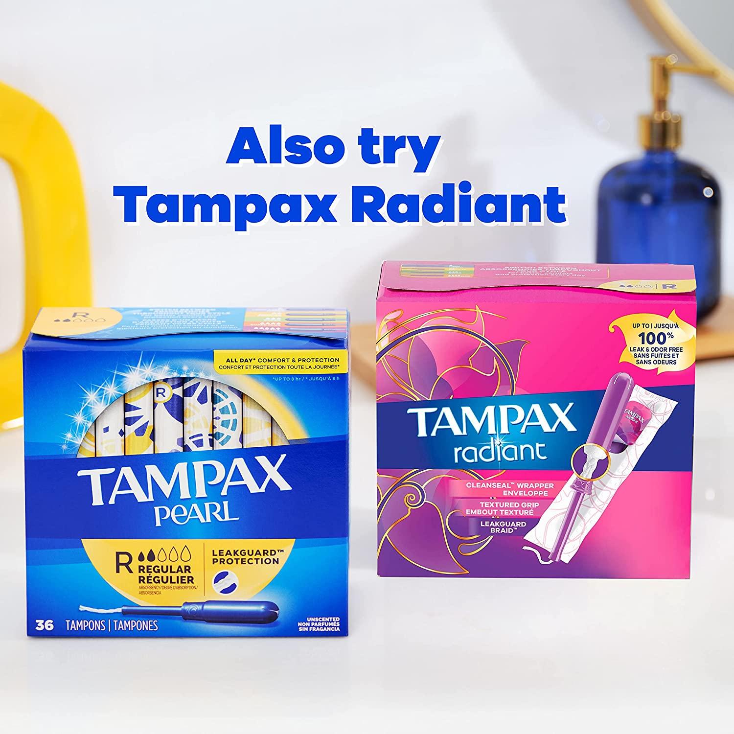 Tampax Pearl Tampons Regular Absorbency With Leakguard Braid Unscented 50  Count 50 Count (Pack of 1) Regular Absorbency