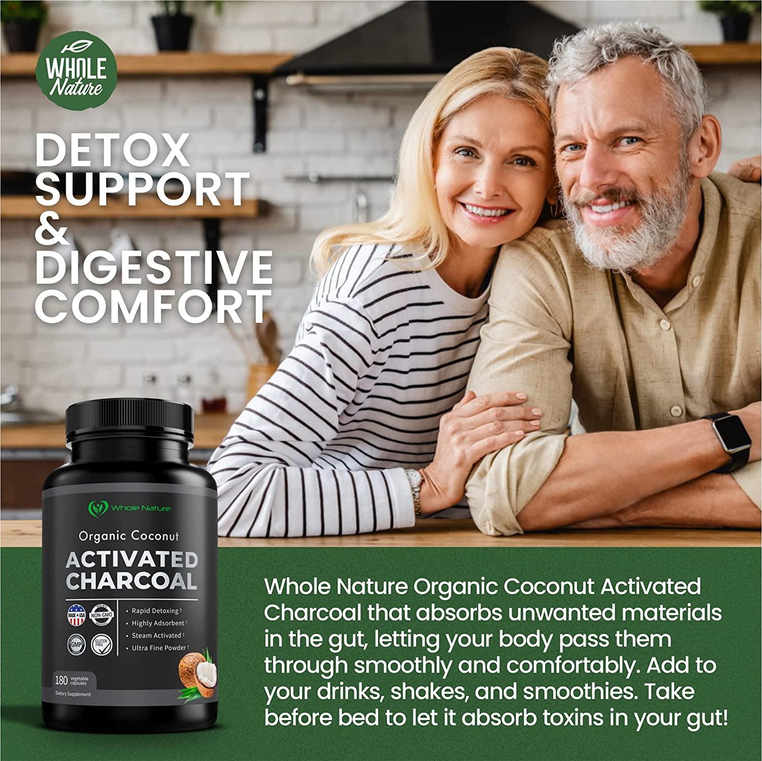 Coconut Activated Charcoal Capsules, 180 Charcoal Pills, Detox, Teeth