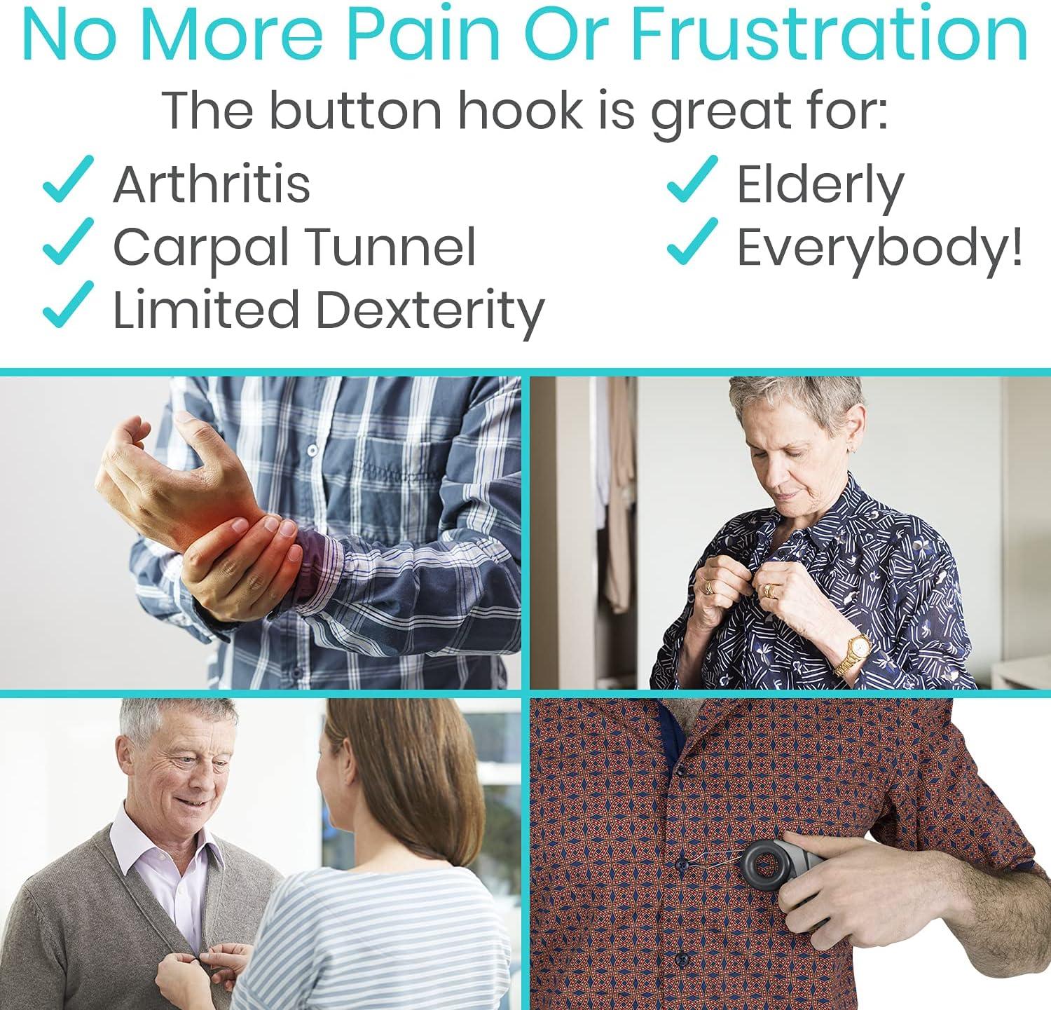 Vive Button Hook with Finger Hole Zipper Gripper Pull Helper for