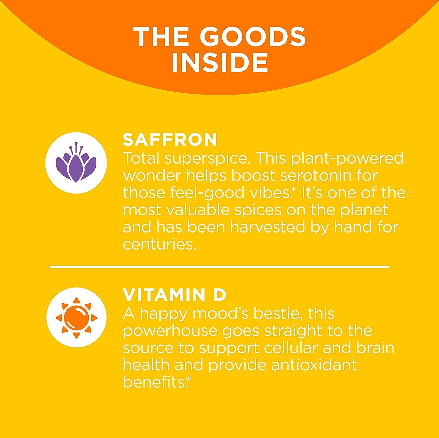 OLLY Hello Happy Gummy Worms, Mood Balance Support, Vitamin D, Saffron