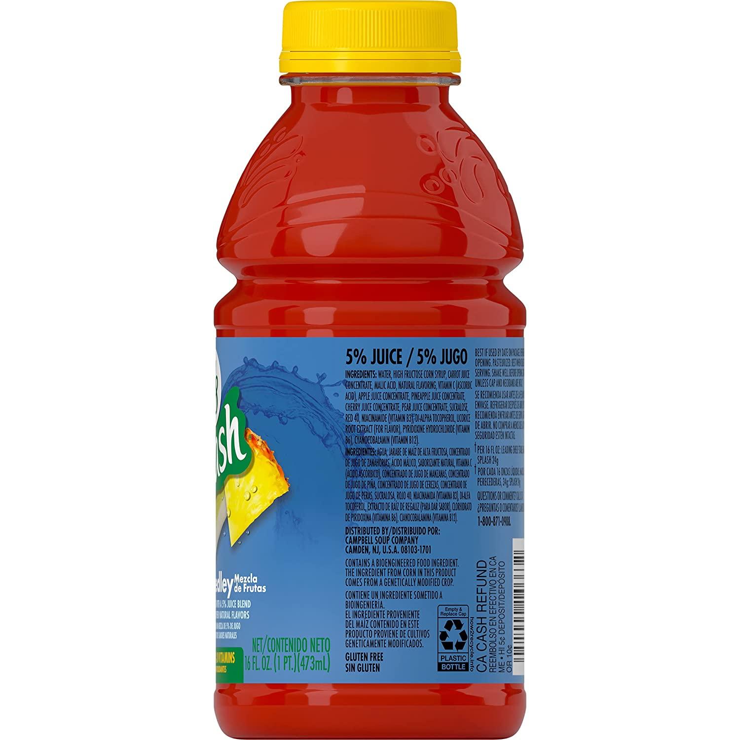 V8 Splash Fruit Medley Juice Beverage 16 FL OZ Bottle (Pack of 12)