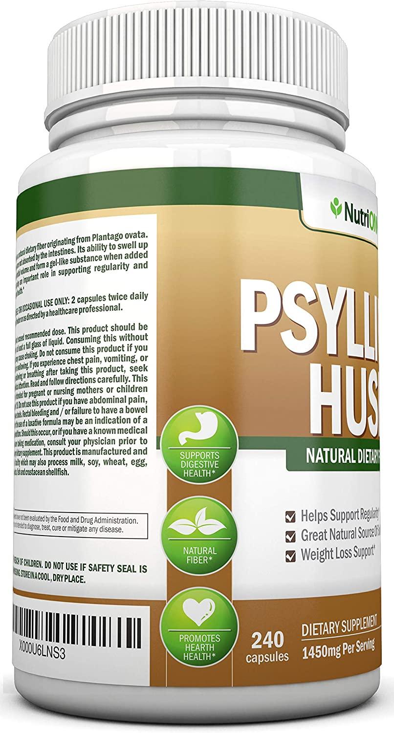 PSYLLIUM Husk Capsules 1450mg Per Serving 240 Capsules Premium