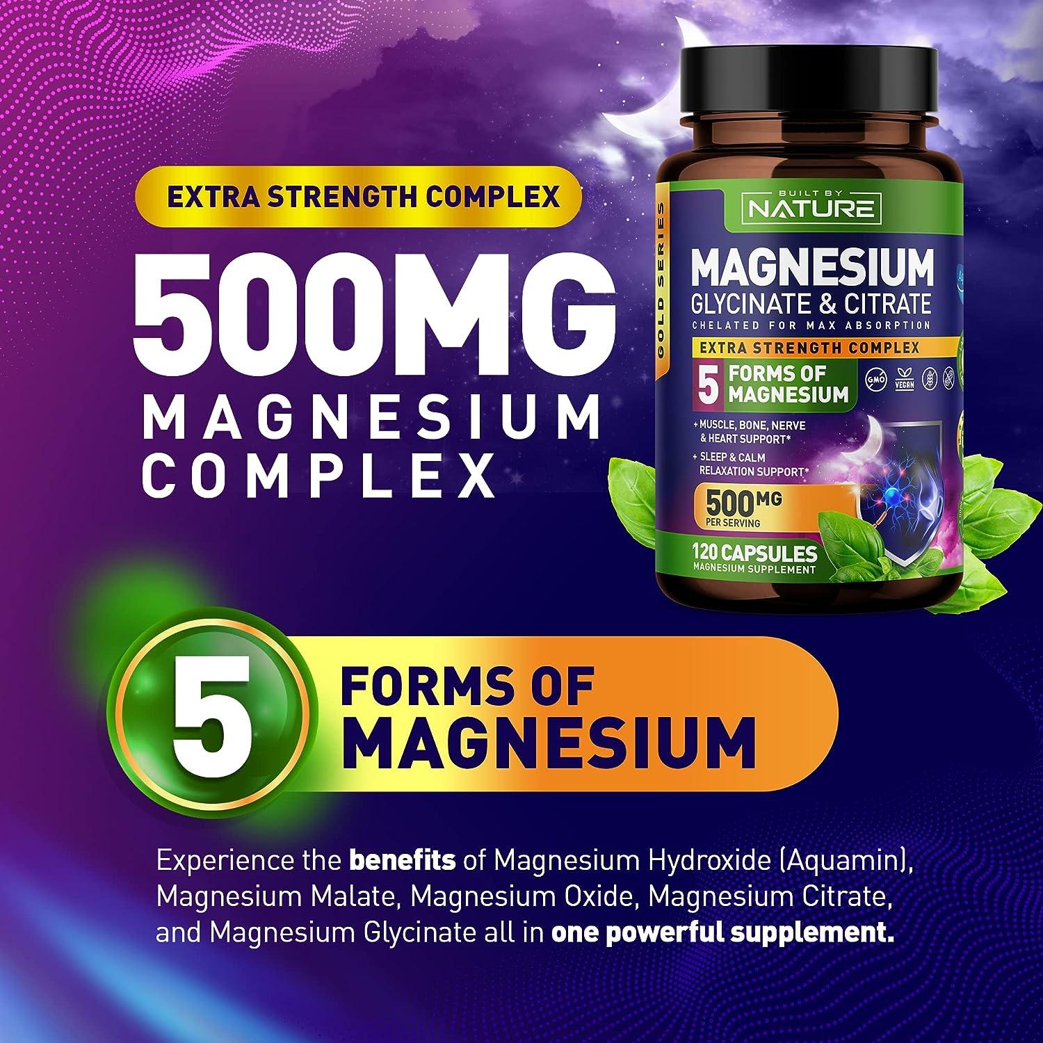 Magnesium Glycinate & Citrate Complex 500mg 5 Forms of Chelated