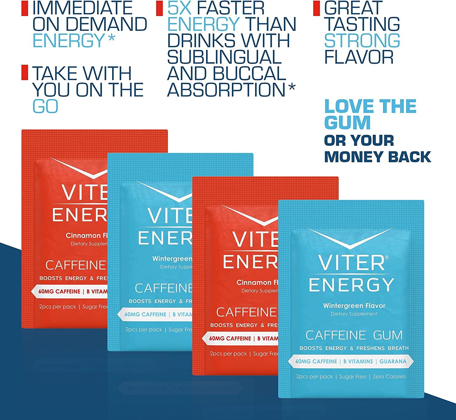 Viter Energy Caffeinated Gum 2 Flavor Variety Sampler. 60mg Caffeine