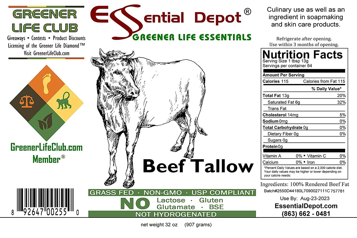 Grass Fed Beef Tallow 1 Quart (32 oz) NonGMO, USP Compliant