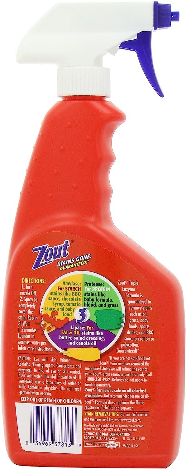 Zout Laundry Stain Remover Spray 22 Ounce Triple Enzyme Formula