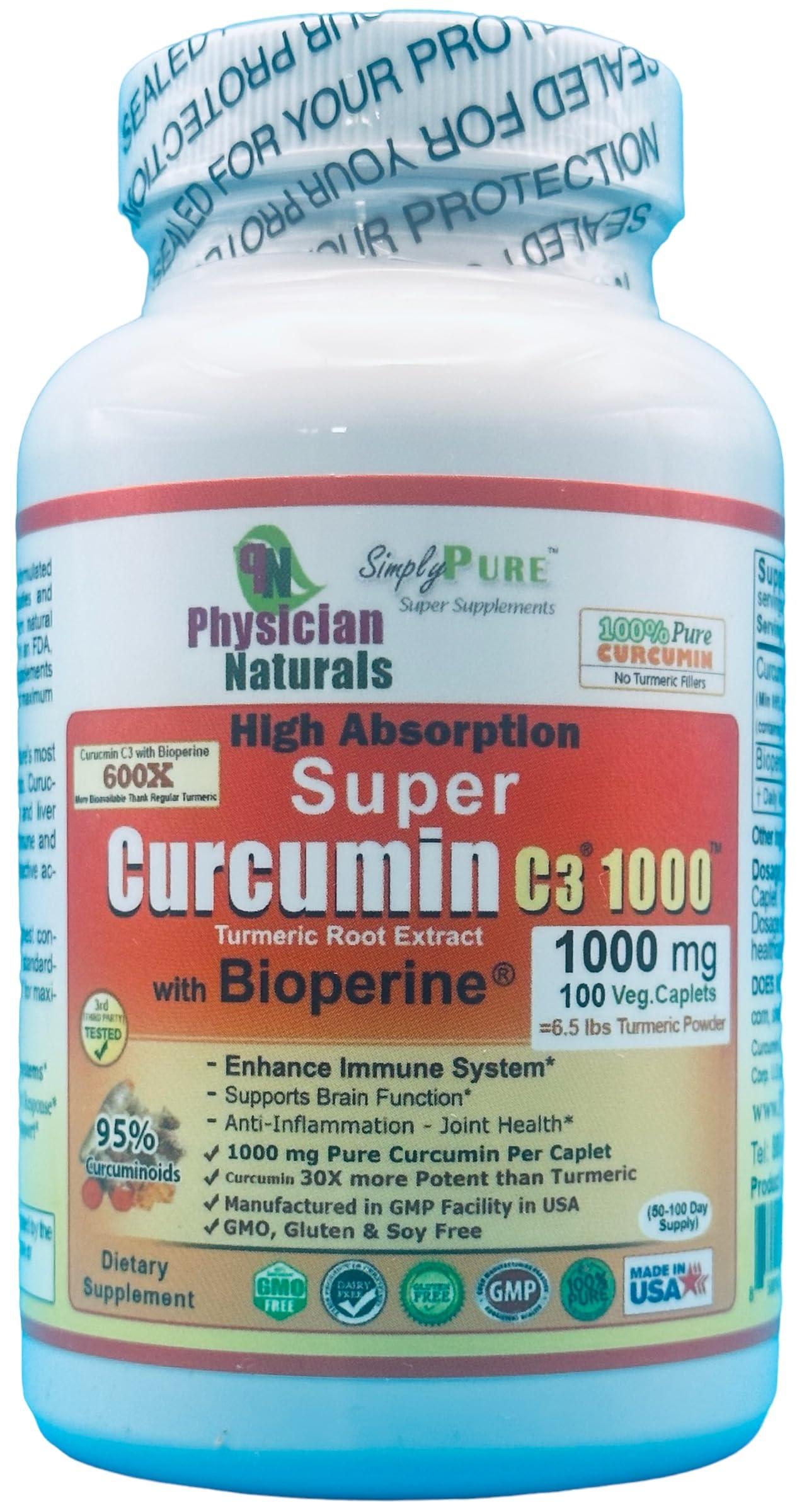 Physician Naturals Super Curcumin 1000mg with Bioperine 100 Caplets