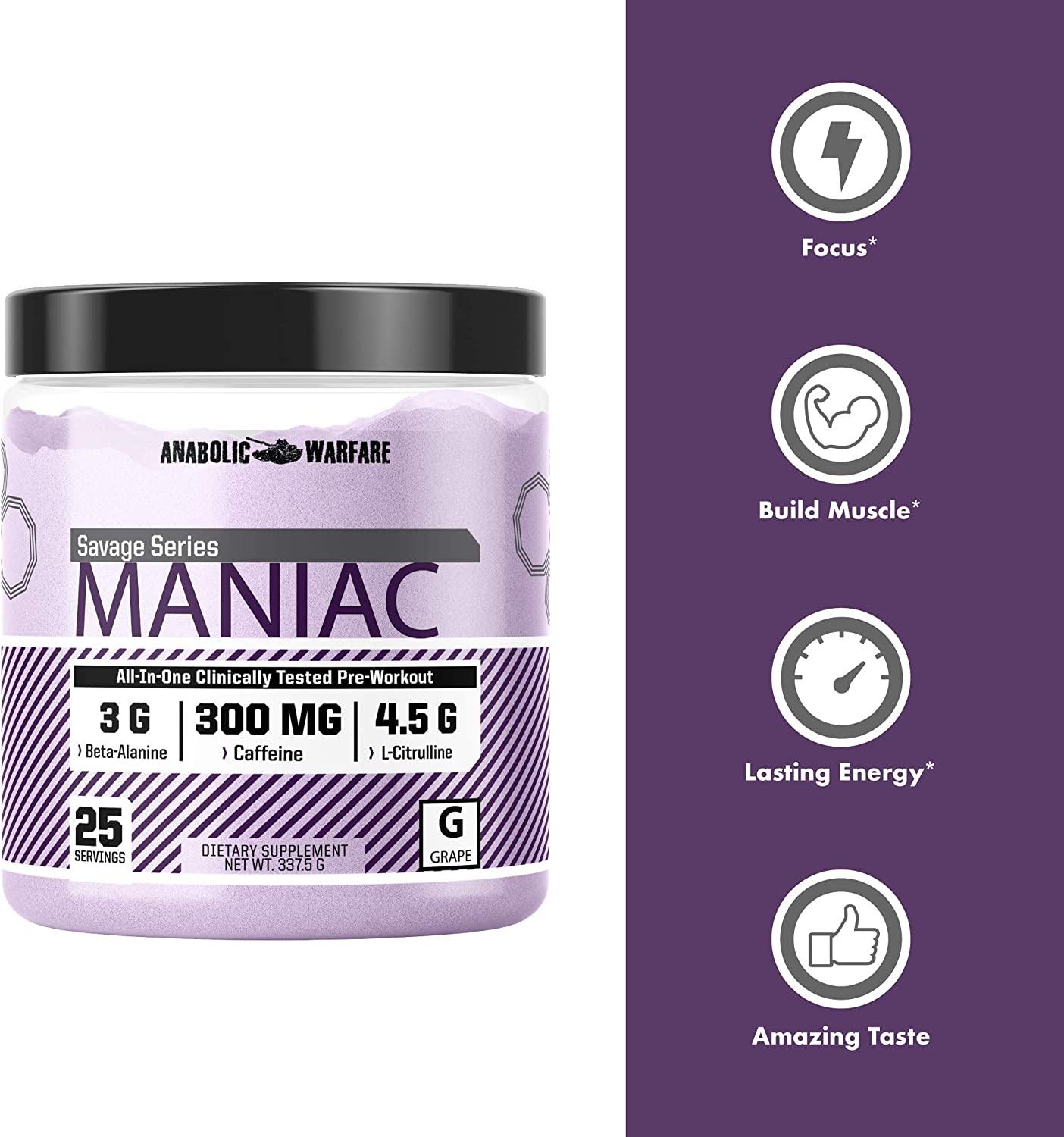 Maniac Preworkout Powder by Anabolic Warfare Preworkout Mix to