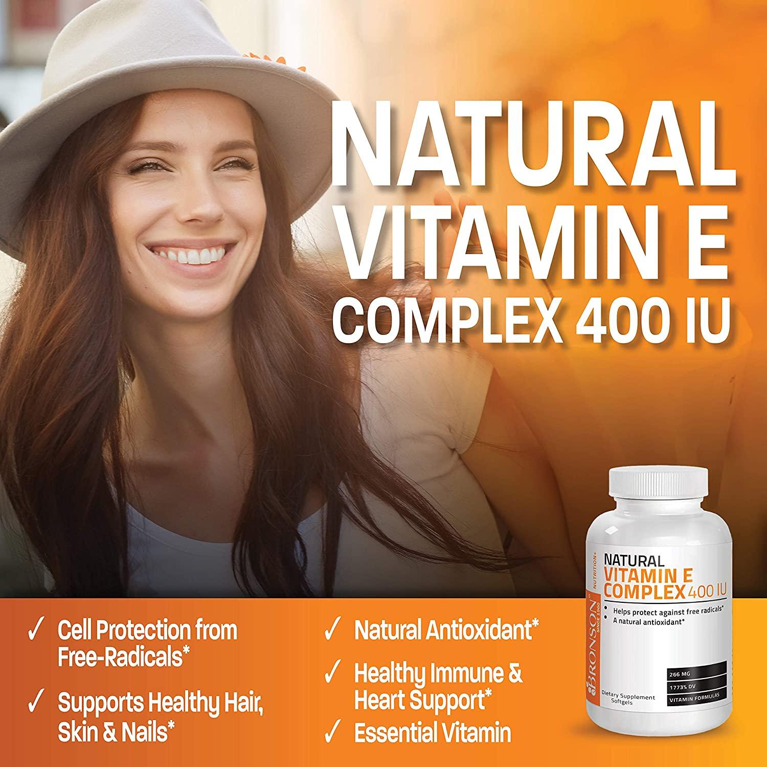 Natural Vitamin E Complex 400 IU 100 Softgels Antioxidant Support