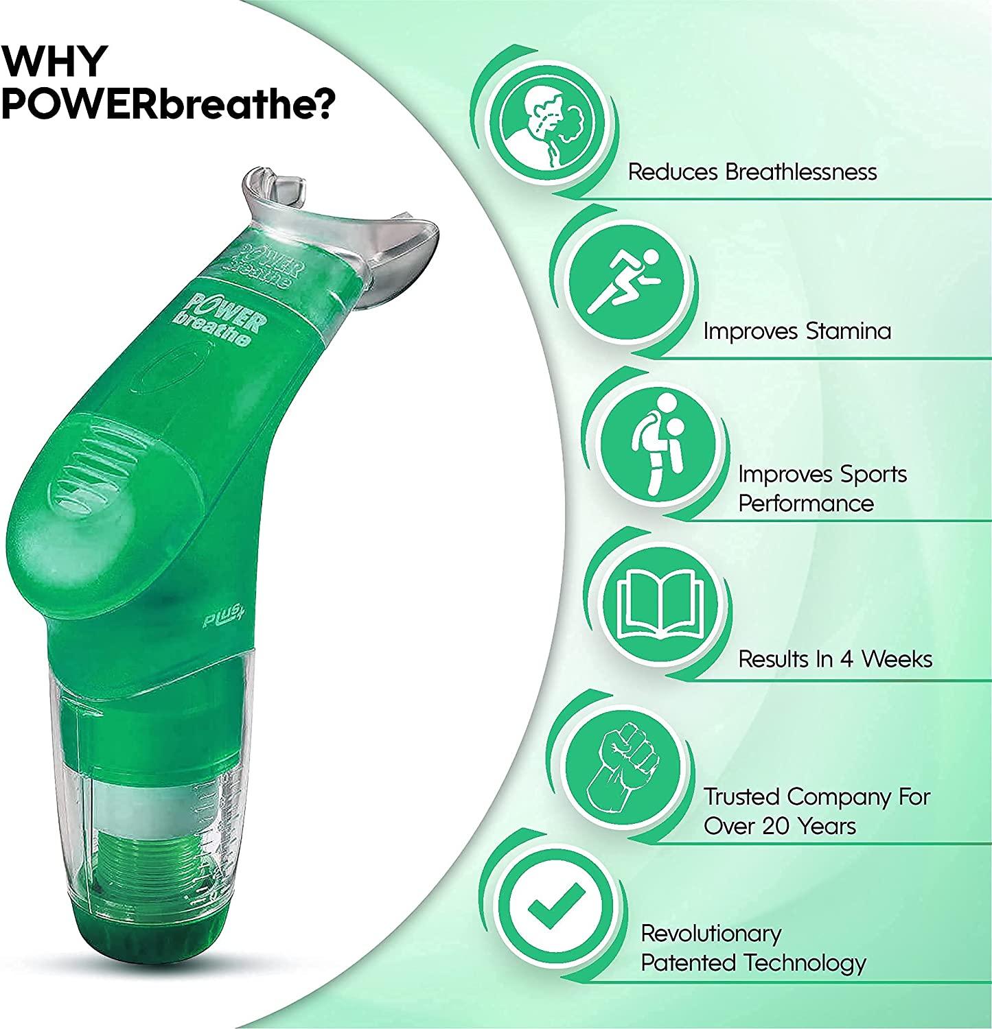 POWERbreathe - Breathing Exercise Device, Breathing Trainer and Therapy  Tool to Strengthen Breathing Muscles and Help Lung Capacity, Handheld  Inspiratory Muscle Trainer - Green, Light Resistance