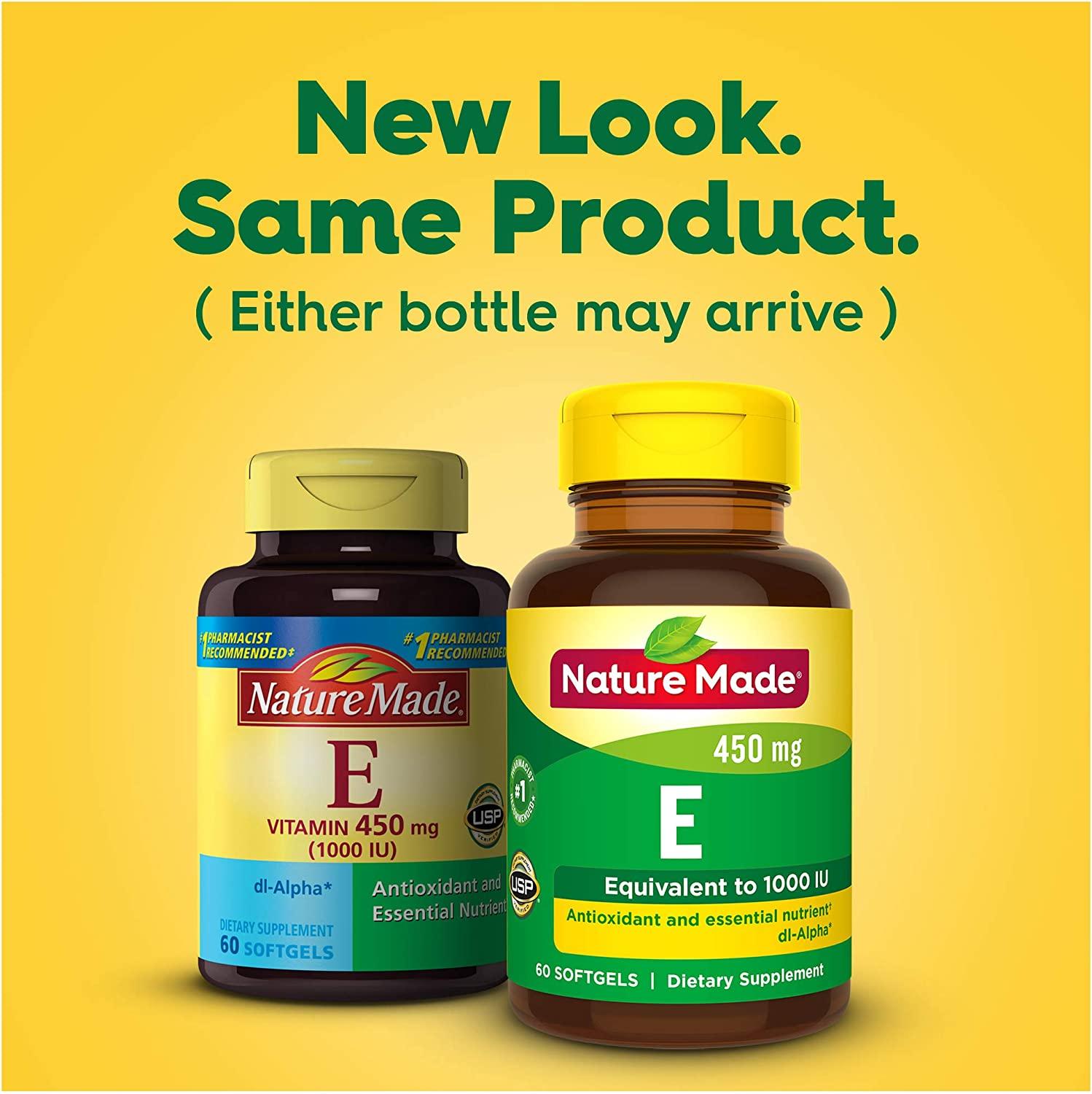 Nature Made Vitamin E 450mg (1000 IU) Softgels 60 Count for