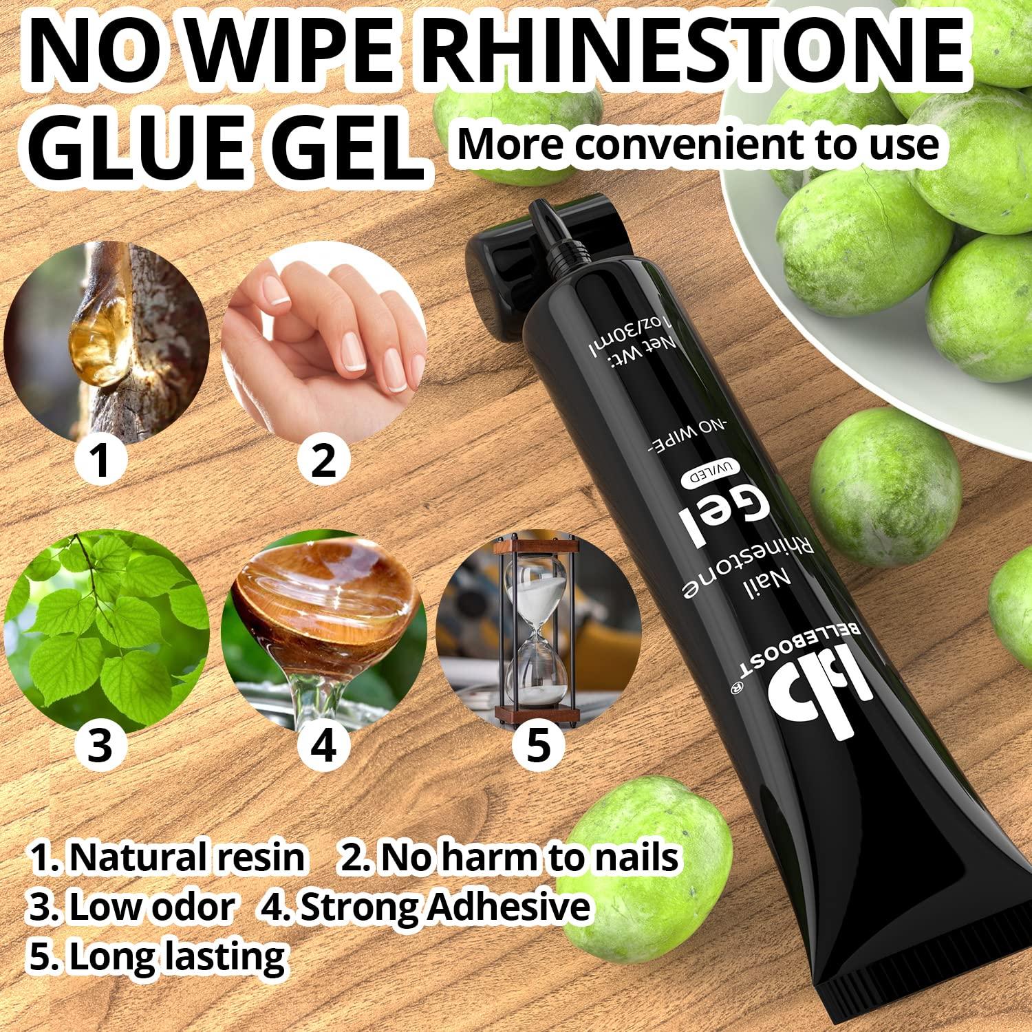 Modelones Rhinestone Glue for Nail, No Wipe Nail Gem Glue, Super Strong  Adhesive Glue Gel with Nail Charms & Dual-Use Nail Brush for Nail