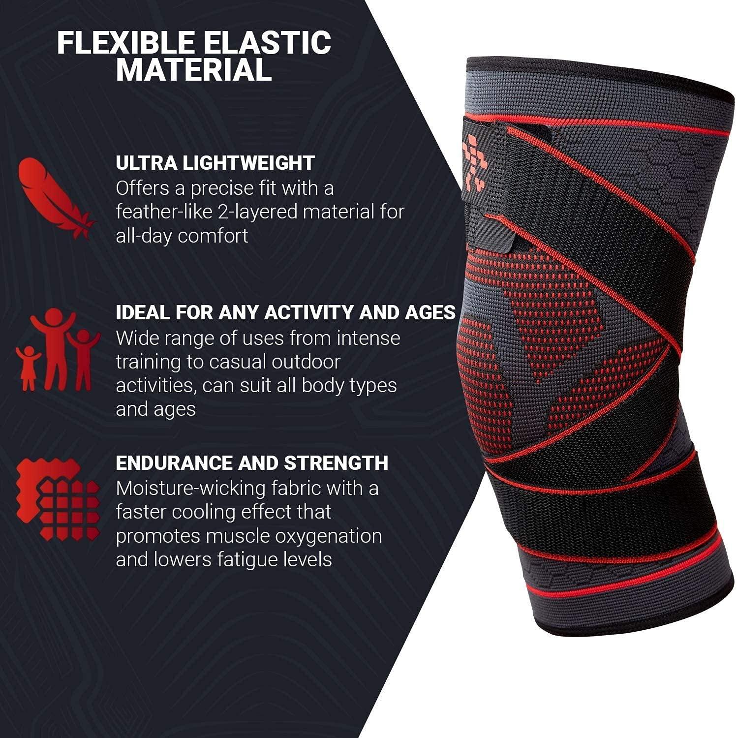 UFlex Knee Brace Compression Sleeve with Straps Non Slip Running and Sports  Support Braces for Men and Women Sports Safety in Basketball Tennis - Pain  & Discomfort Related to Meniscus Tear (Large