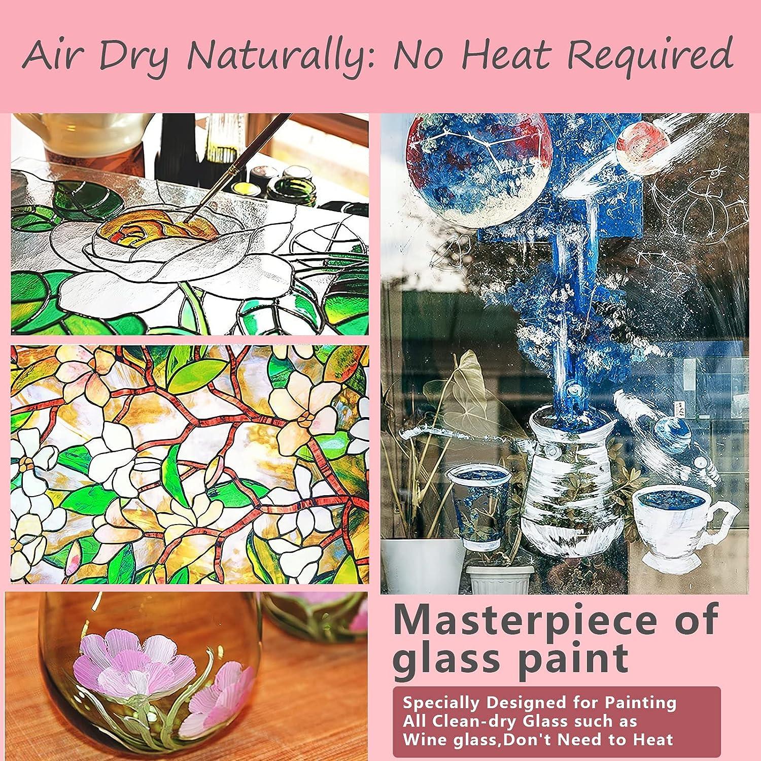 COLORFUL Stain Glass Paint Set 24 Color Waterproof Acrylic Enamel Kit for Kids Includes 6