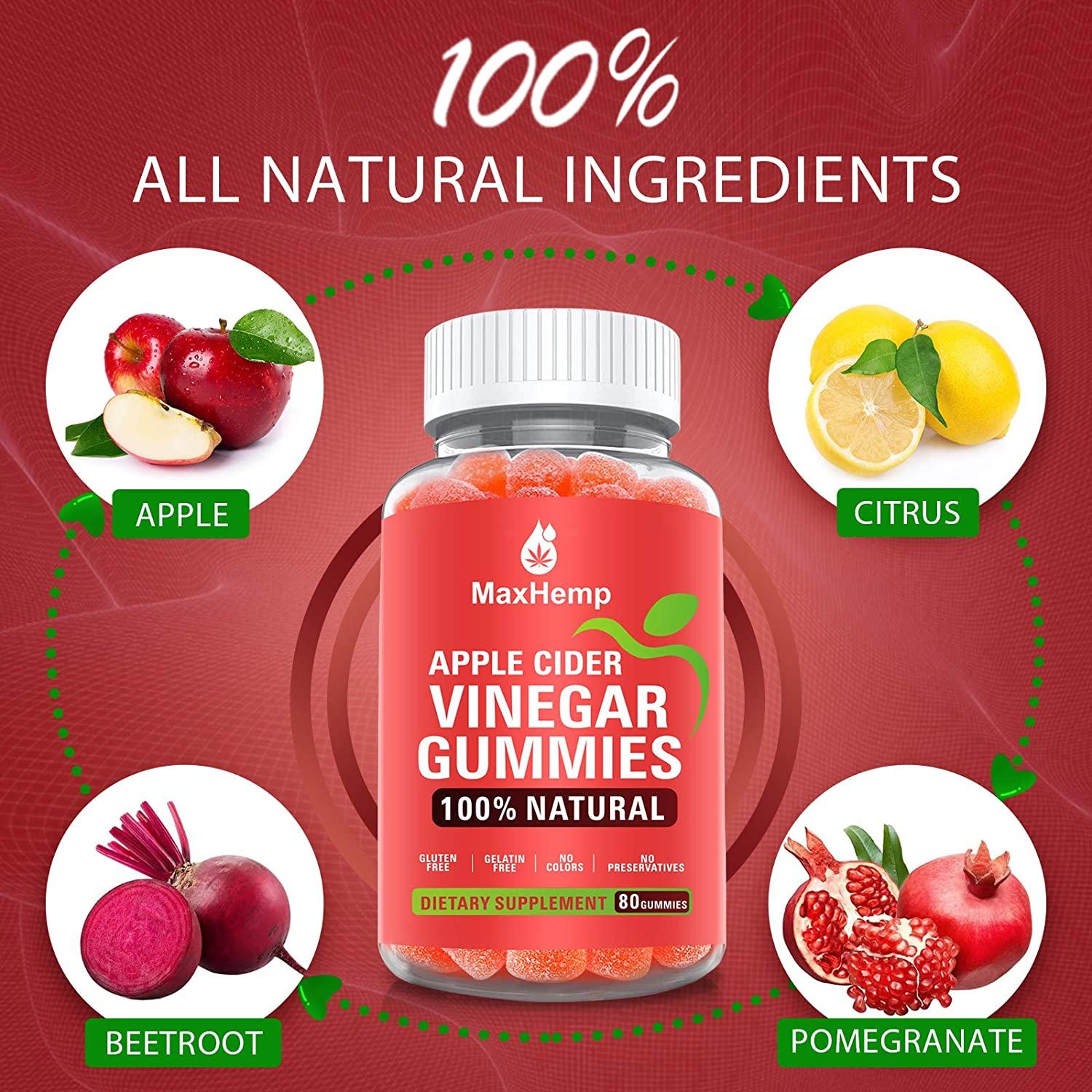 Organic Apple Cider Vinegar Gummies (2 Pack) Immune Support, Detox