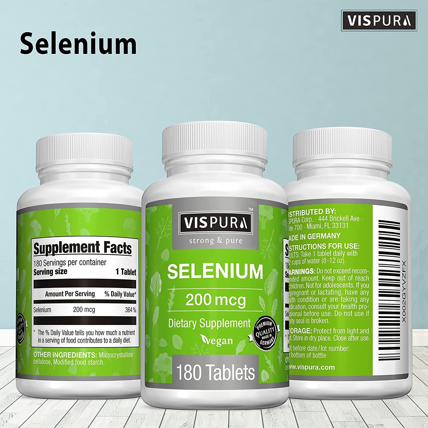 Selenium 200 mcg Supplement, 180 Vegan Tablets for Immune System, Thyroid, Prostate and Heart