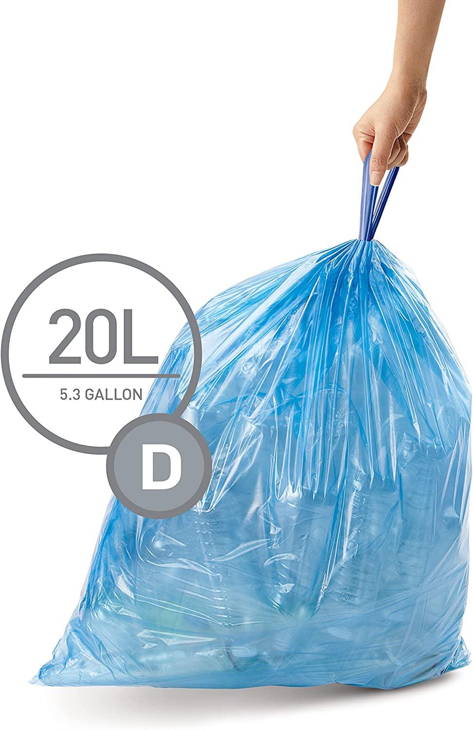 simplehuman Code D Custom Fit Drawstring Trash Bags in Dispenser Packs, 60  Count, 20 Liter / 5.3 Gallon, Blue Blue 60 Liners