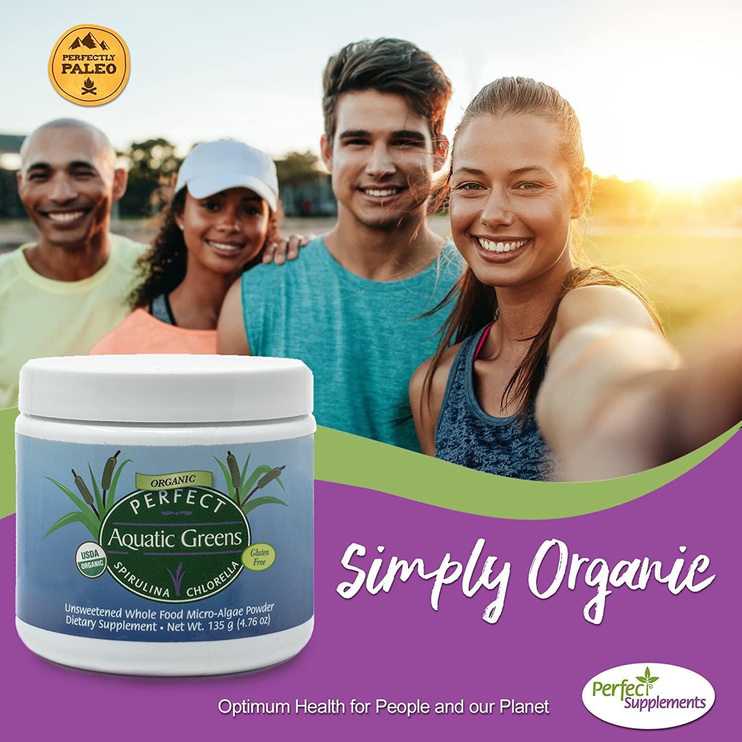 Perfect Organic Aquatic Greens Unsweetened Spirulina and Chlorella